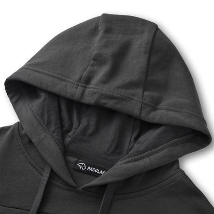 Close up of the Pagulayan Puff Logo Hoodie hood showing its stitching, inner label, and smooth fabric finish.