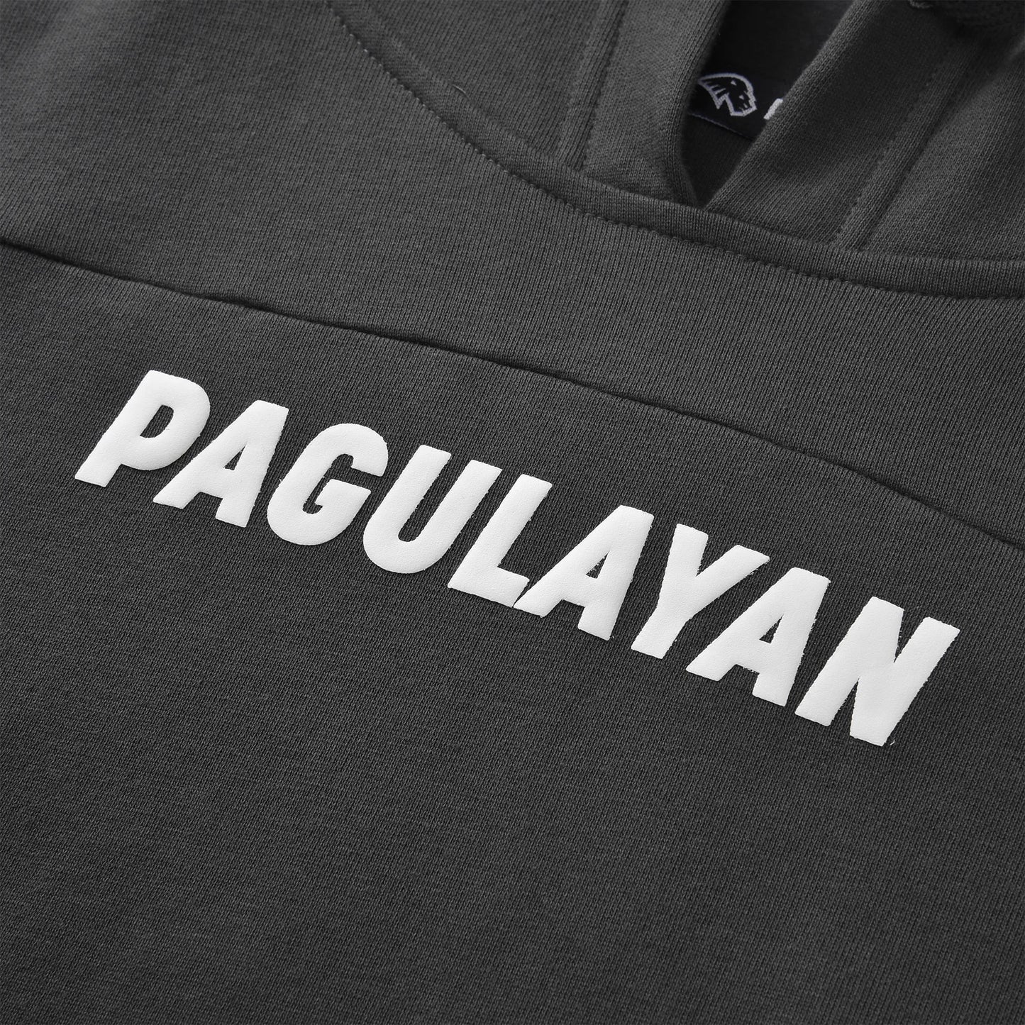 Close up of the Pagulayan Puff Logo Hoodie showing the raised white logo across the chest.