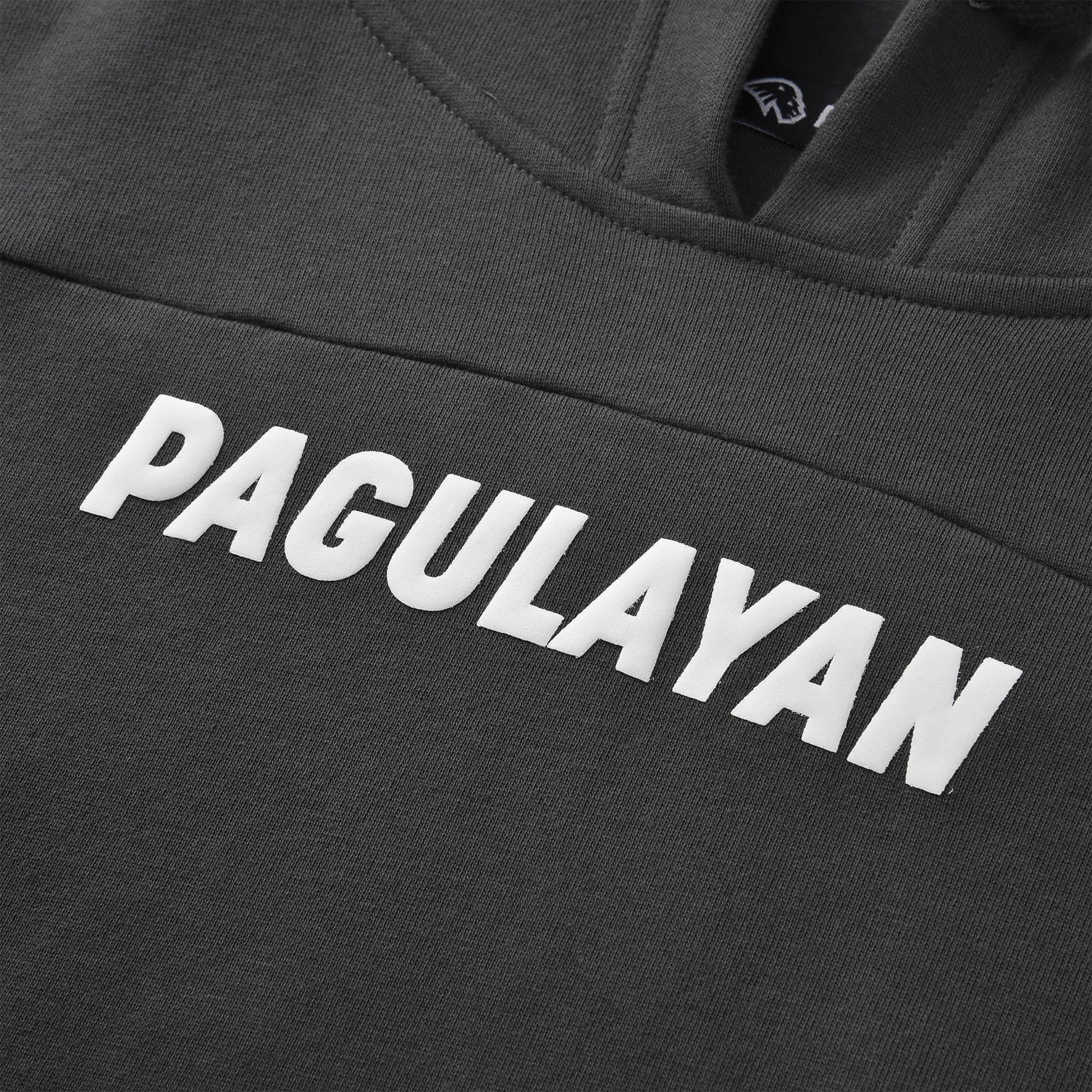 Close up of the Pagulayan Puff Logo Hoodie showing the raised white logo across the chest.