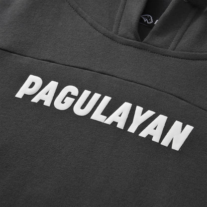 Close up of the Pagulayan Puff Logo Hoodie showing the raised white logo across the chest.