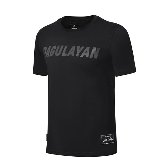 Angled front view of Pagulayan Stealth Logo black cotton t shirt with reflective logo.