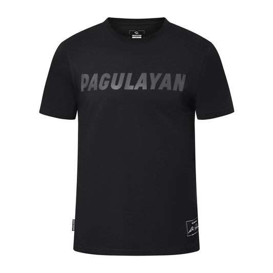 Front view of Pagulayan Stealth Logo black cotton t shirt with reflective logo.