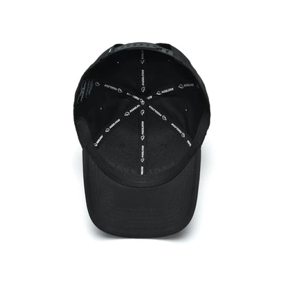 Interior view of Pagulayan Stealth Logo black snapback cap showing 6 panel construction and branded interior taping.
