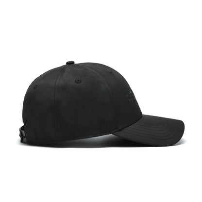 Side view of Pagulayan Stealth Logo black snapback cap showing 6 panel snapback cap structure and curved brim.
