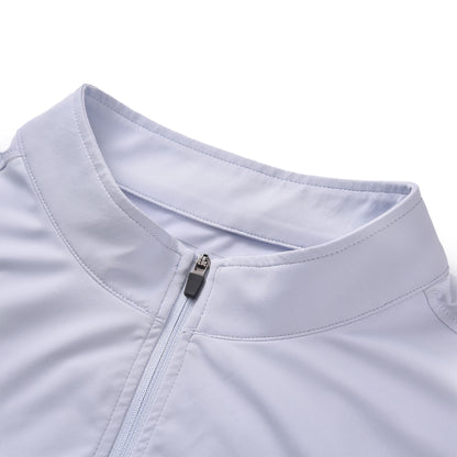 Close-up view of the Québec billiards jersey zipper showing the smooth stitching and clean collar design.