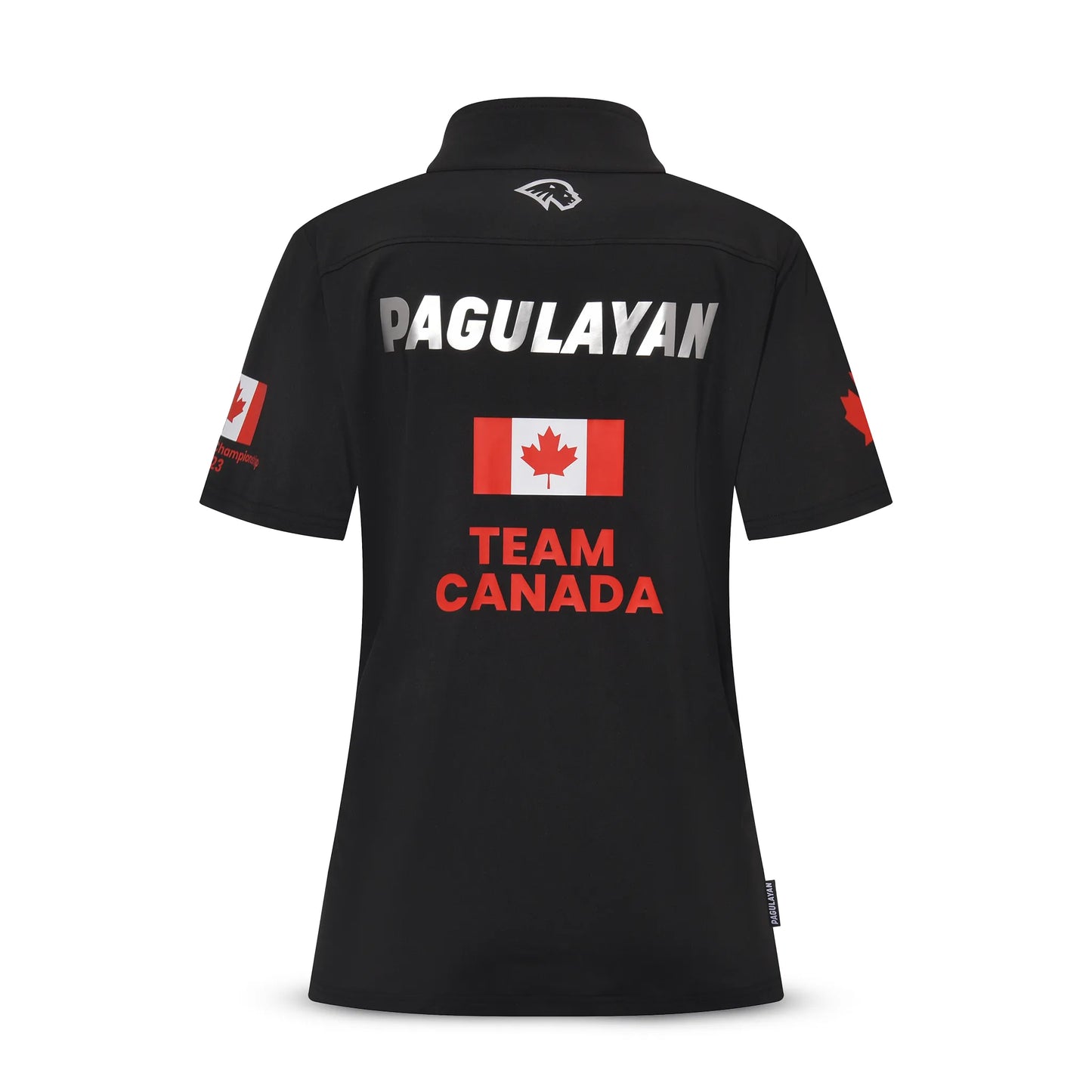 Back view of the Pagulayan Women’s Team Canada billiards jersey with CANADA flag and TEAM CANADA print.