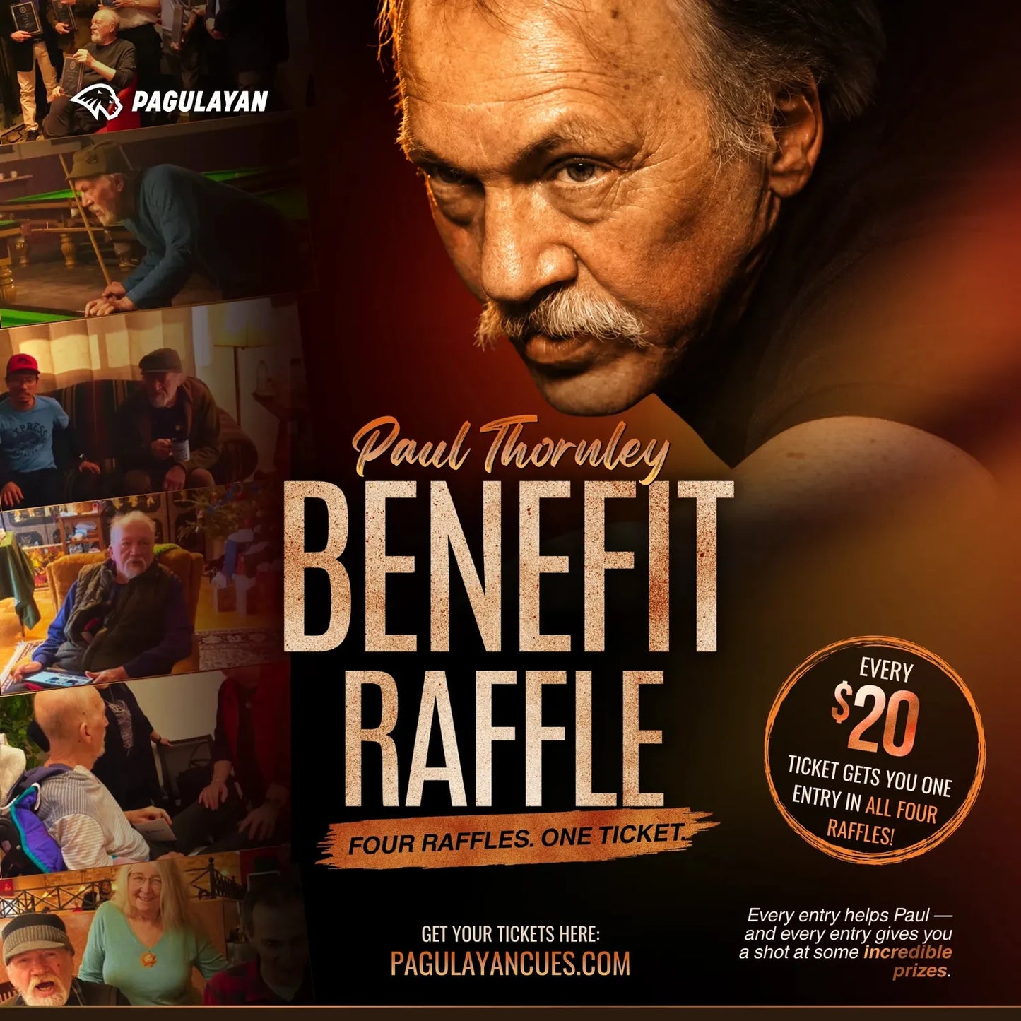 Paul Thornley benefit raffle with four prize drawings and fundraiser tickets supporting his recovery and care.