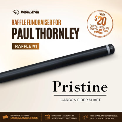 Pristine carbon fiber pool cue shaft featured as Raffle #1 in the Paul Thornley fundraiser.