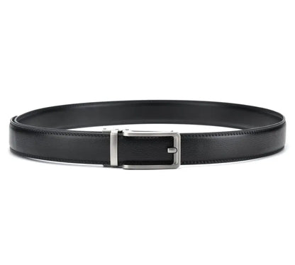 Premium black belt with silver buckle on a white background