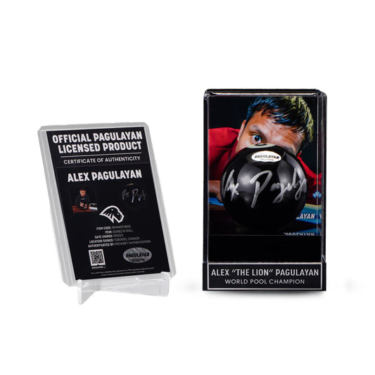 Signed 8 ball display with an Aramith 8 ball signed by Alex Pagulayan in an acrylic case with certificate of authenticity.