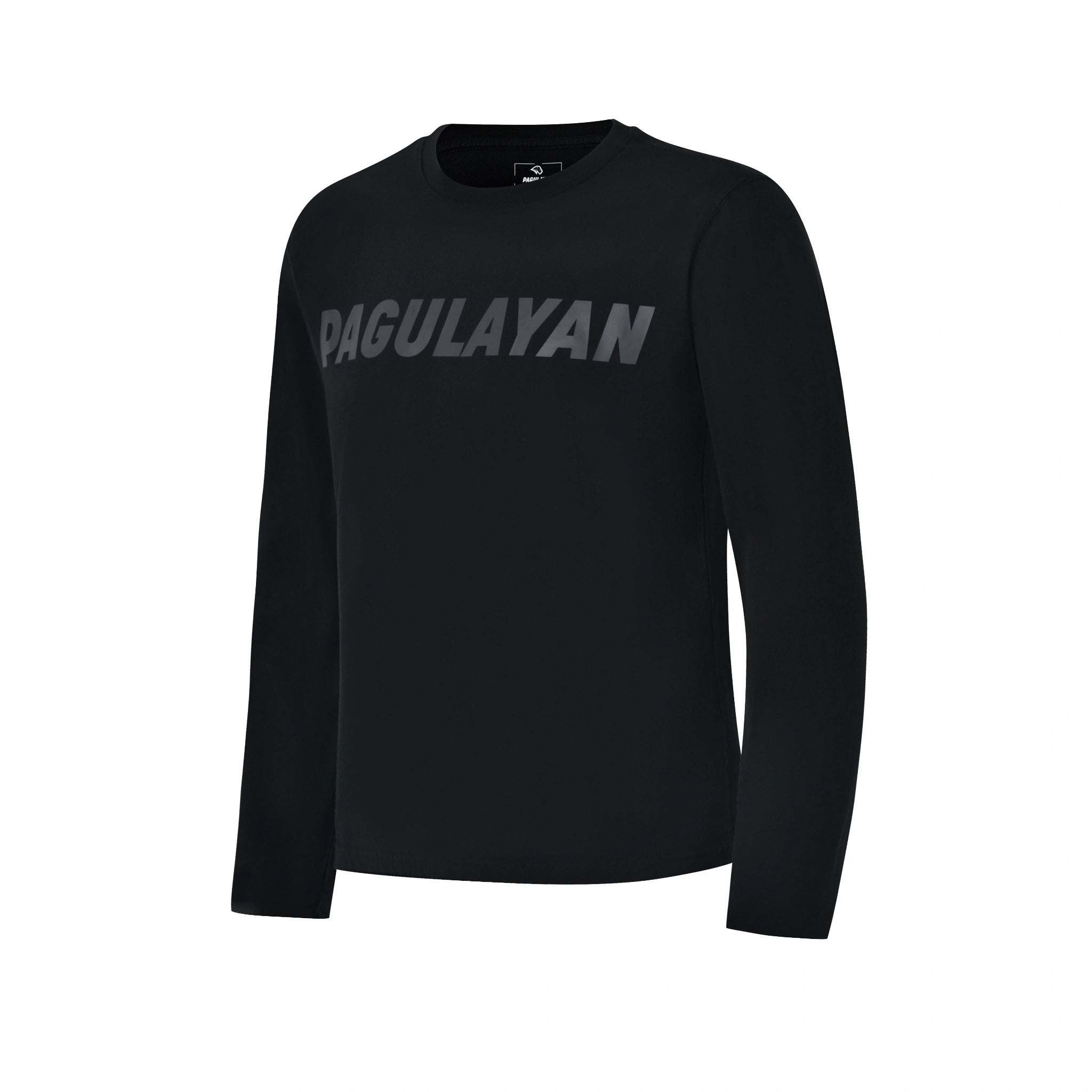Angled front view of the black Stealth Pagulayan Logo Long Sleeve Shirt with tonal chest logo.