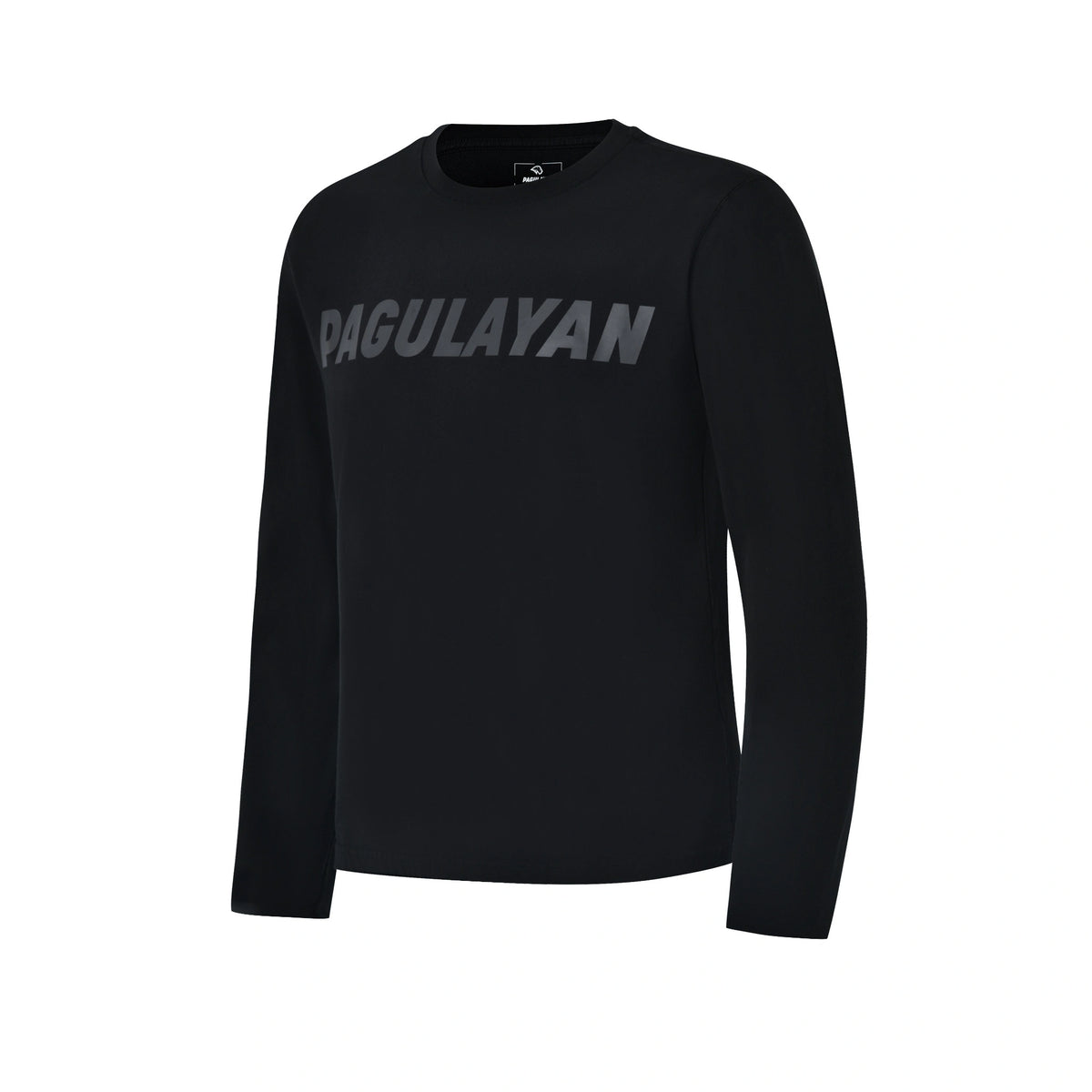 Angled front view of the black Stealth Pagulayan Logo Long Sleeve Shirt with tonal chest logo.