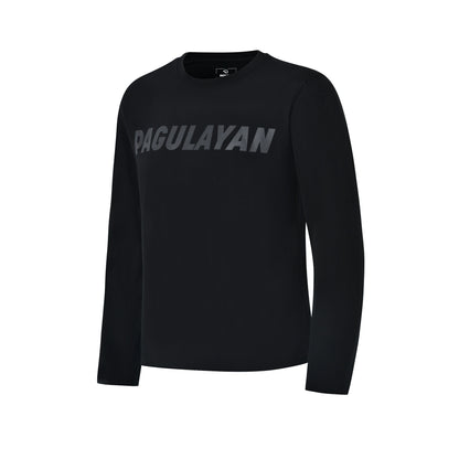 Angled front view of the black Stealth Pagulayan Logo Long Sleeve Shirt with tonal chest logo.