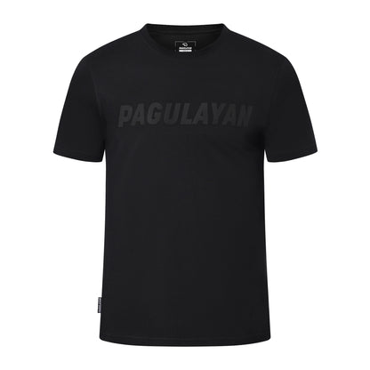 Front view of the black Stripe Pagulayan Logo Shirt with striped Pagulayan logo across the chest.