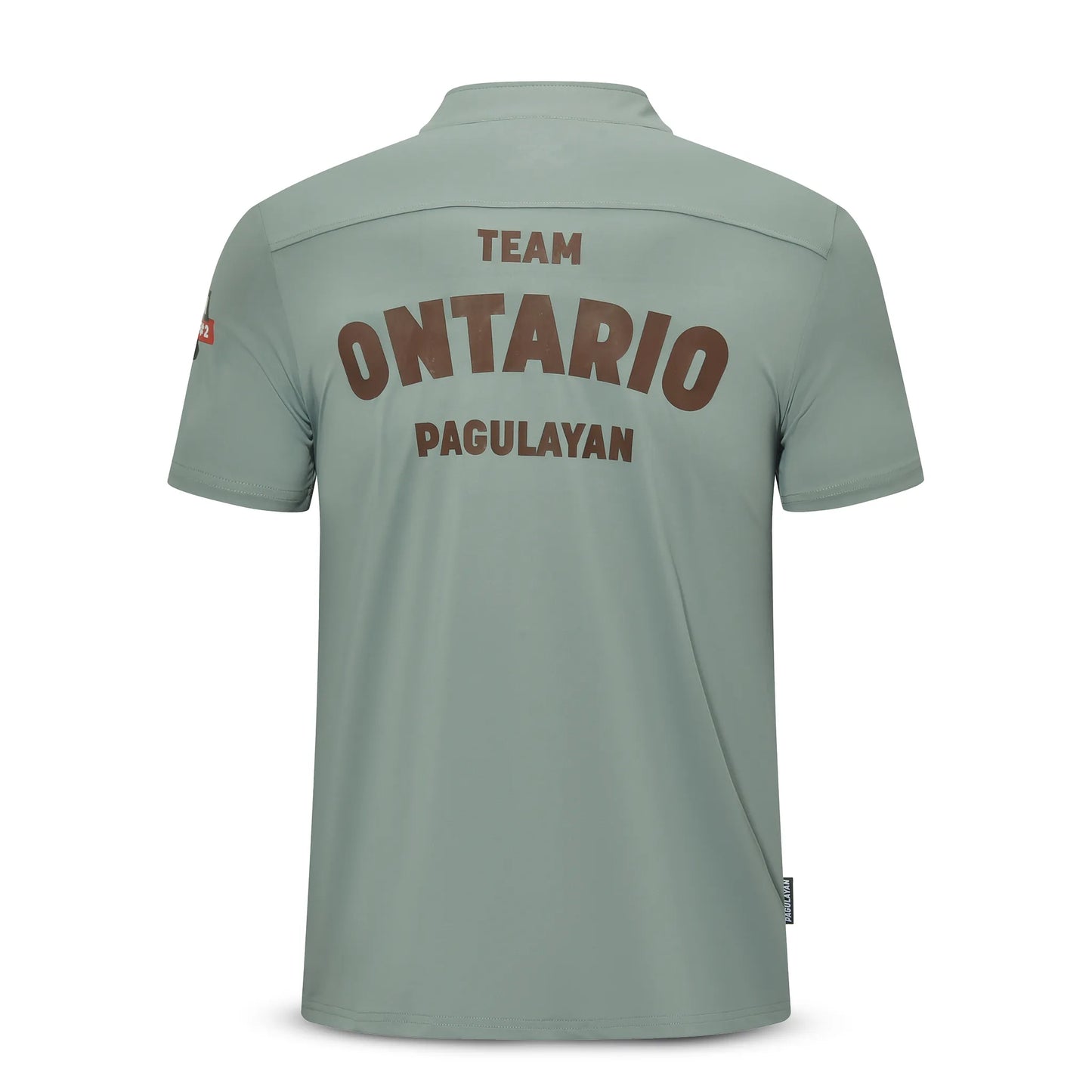 Back view of the Team Ontario billiards jersey showing the TEAM ONTARIO PAGULAYAN print on a light gray fabric.