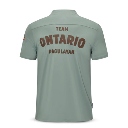 Back view of the Team Ontario billiards jersey showing the TEAM ONTARIO PAGULAYAN print on a light gray fabric.