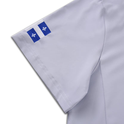Short sleeve of the Pagulayan Team Québec jersey featuring the Québec flag prints near the hem.